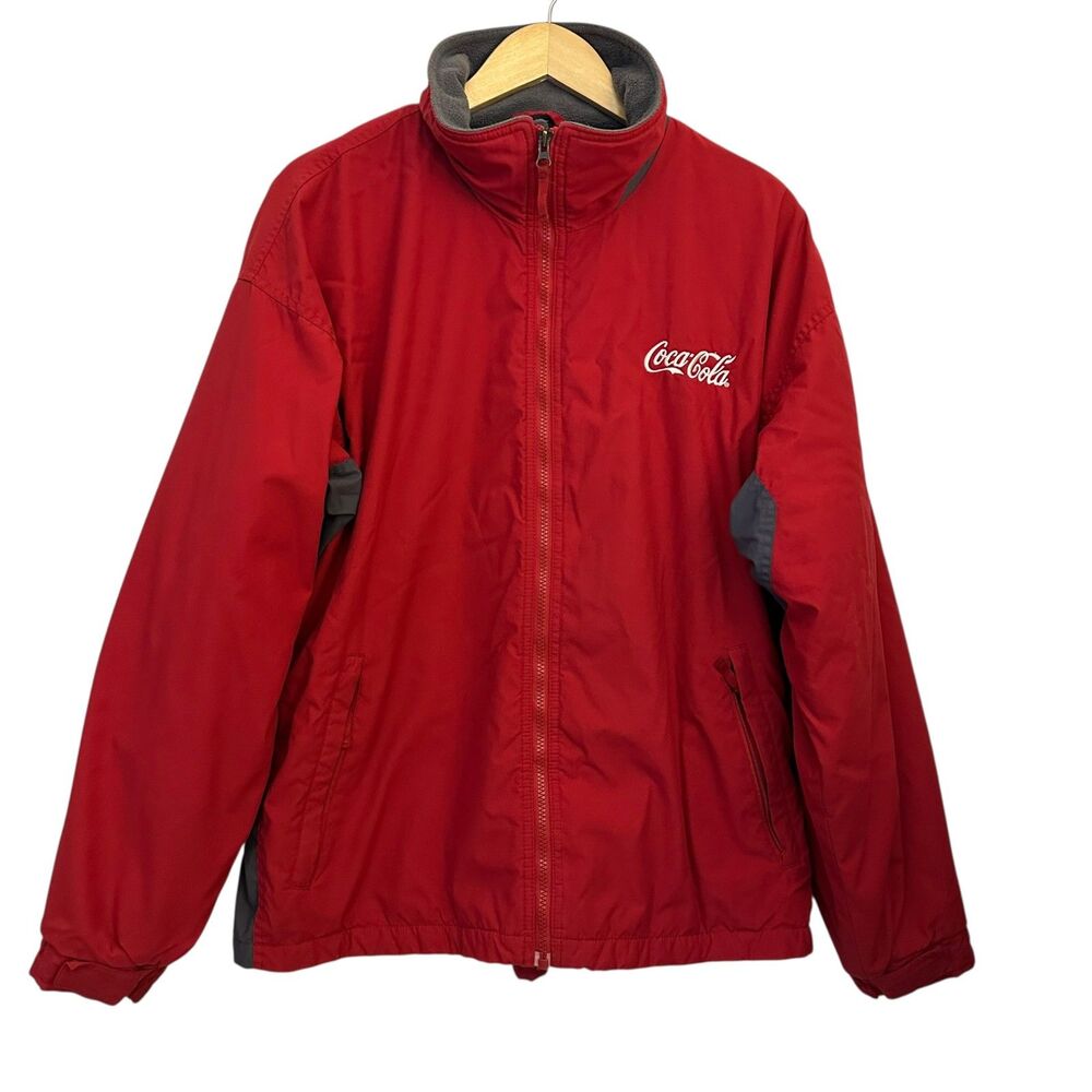 Columbia Men's Fleece Lined Red and Grey Full Zip Jacket Coca Cola Logo‎ Size L
